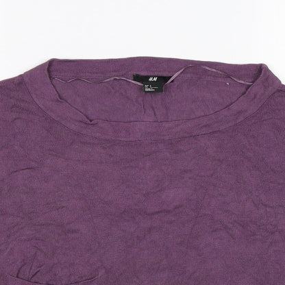 Close-up detail of H&M women’s purple knit jumper, size S, - cropped