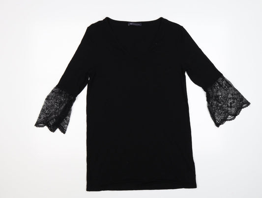 Marks and Spencer Womens Black   Shirt Dress  Size 8  - lace sleeves
