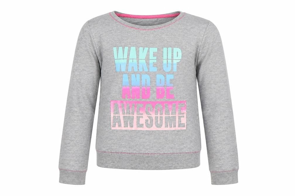 evie Girls Grey  Jersey Pullover Sweatshirt Size 5 Years  - Wake Up Awesome