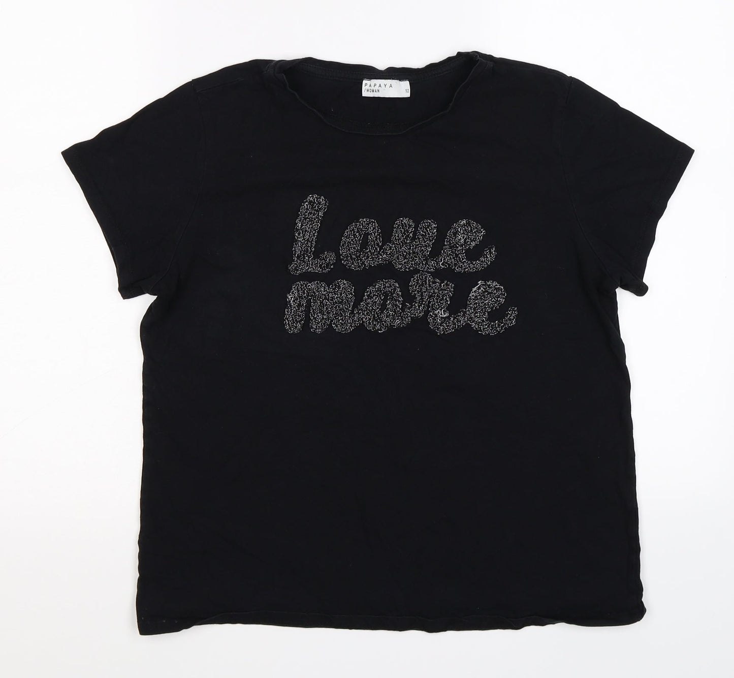 Papaya Womens Black   Basic T-Shirt Size 12  - love more
