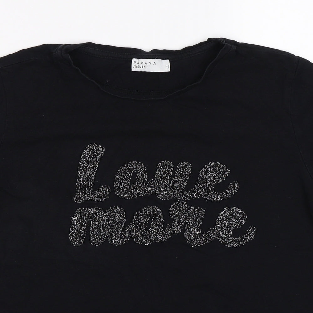 Papaya Womens Black   Basic T-Shirt Size 12  - love more