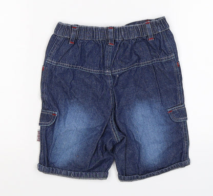Back view of Aardvark boys’ blue denim cargo shorts, size 2, years