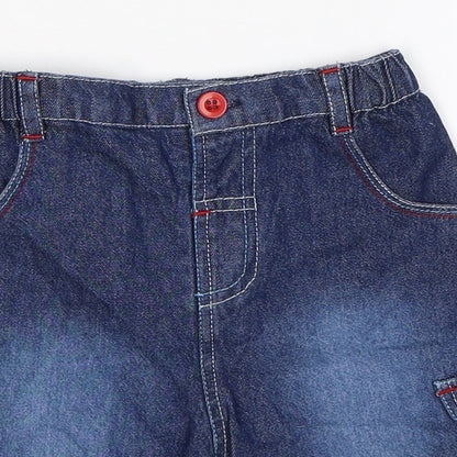 Close-up detail of Aardvark boys’ blue denim cargo shorts, size 2, years