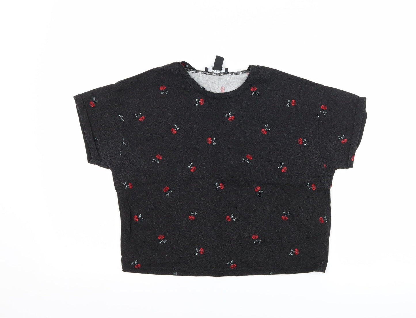 New Look Girls Black Floral  Cropped T-Shirt Size 12-13 Years
