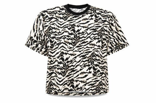 Front view of Preworn women’s brown animal print basic t-shirt, size S