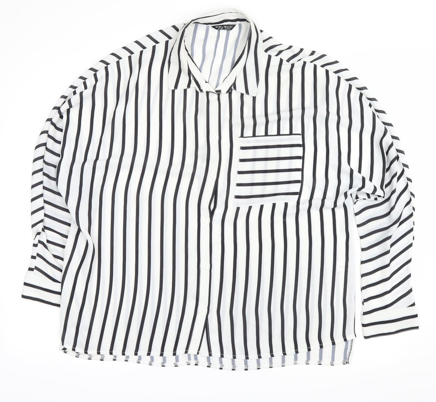 Select Womens White Striped  Basic Button-Up Size 16