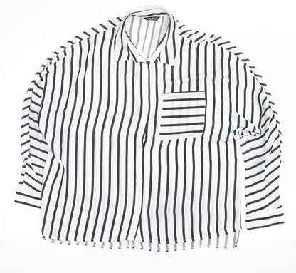 Additional front view of Select women’s white striped basic button-up, size UK 16