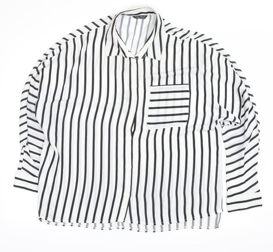 Select Womens White Striped  Basic Button-Up Size 16