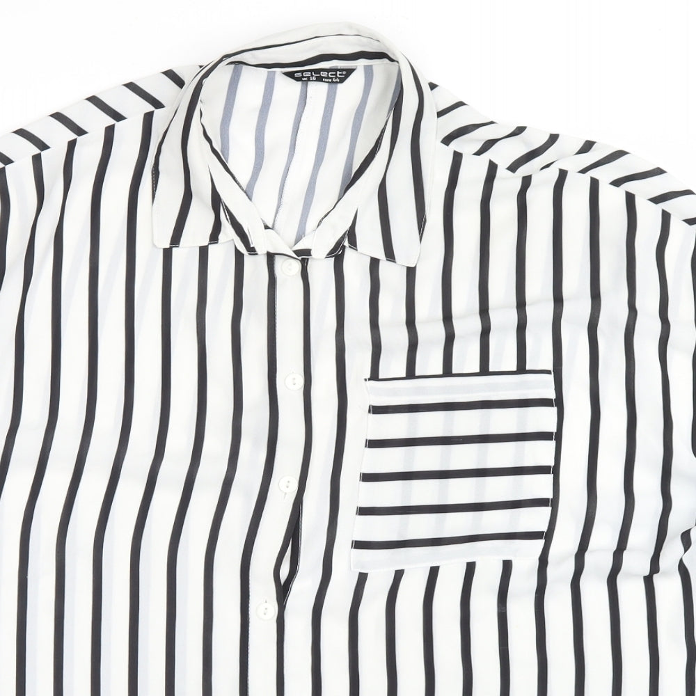 Select Womens White Striped  Basic Button-Up Size 16
