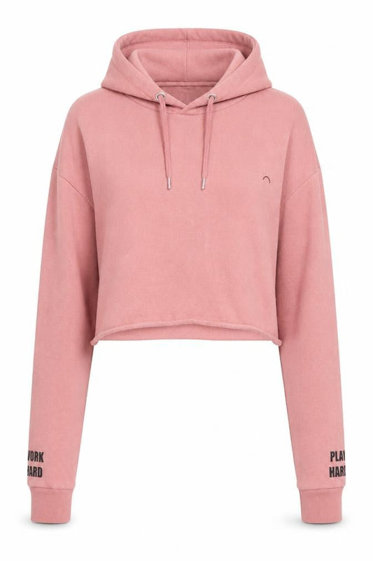 Front view of H&M women’s pink pullover hoodie, size M