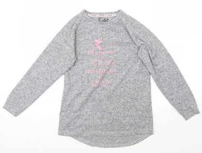 Additional front view of Tinkerbell girls’ grey jumper, size 12-13, years - pixie dust