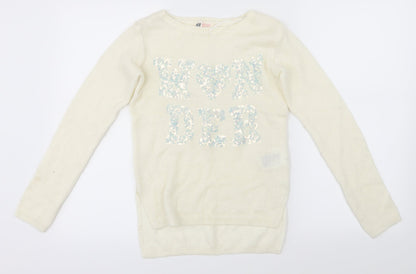 Additional front view of H&M girls’ white jumper, size 11-12, years - wonder