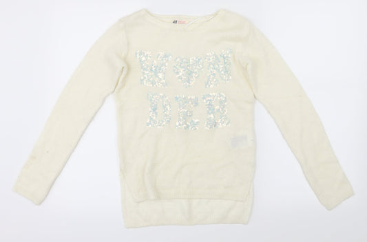 H&M Girls White   Pullover Jumper Size 11-12 Years  - wonder