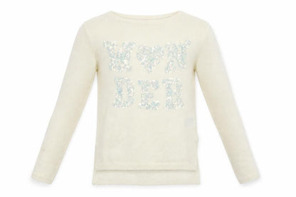 Front view of H&M girls’ white jumper, size 11-12, years - wonder