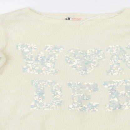 Close-up detail of H&M girls’ white jumper, size 11-12, years - wonder
