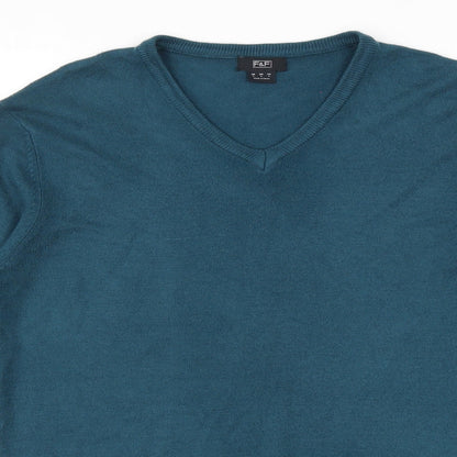 Close-up detail of F&F men’s blue jumper, size L