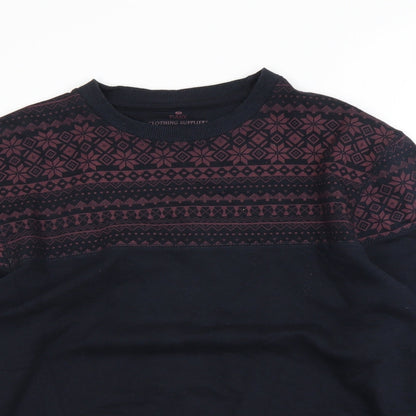 Close-up detail of Easy men’s blue jumper, size M