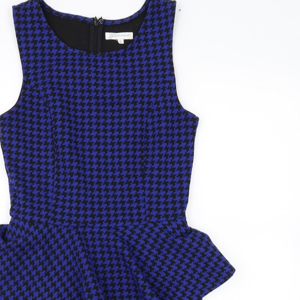 Glamorous Womens Blue Herringbone  Mini  Size 8