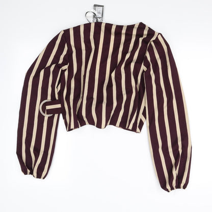 Back view of Primark women’s purple striped cropped blouse, size UK 10