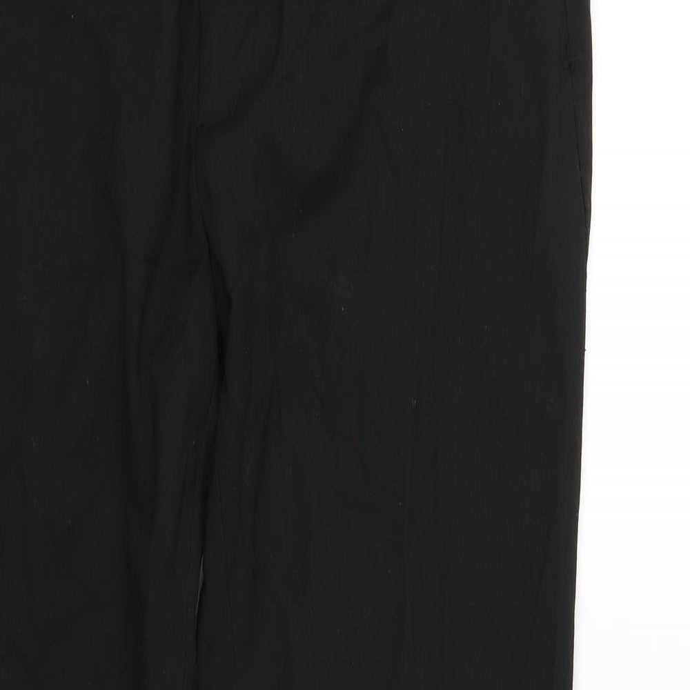 Close-up detail of Preworn women’s black dress pants trousers, size UK 36, in, 30-inch leg