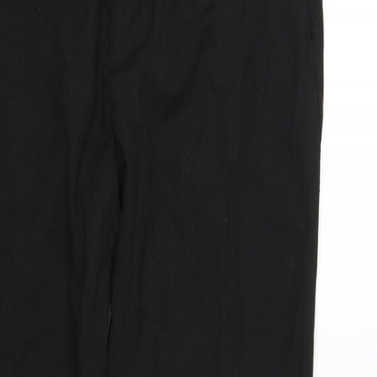 Close-up detail of Preworn women’s black dress pants trousers, size UK 36, in, 30-inch leg