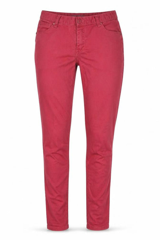Front view of denim& co women’s red skinny jeans, size UK 12, 28-inch leg