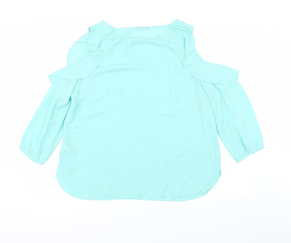 Back view of Preworn women’s green basic blouse, size UK 16
