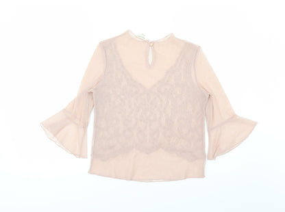 Back view of River Island women’s pink polka dot mesh basic blouse, size UK 8