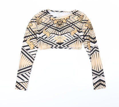 Front view of Preworn women’s brown geometric cropped blouse, size L
