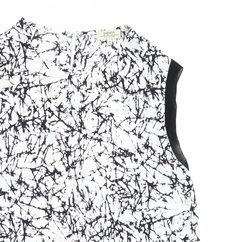 Papaya Womens White Geometric Chiffon Basic Blouse Size 12