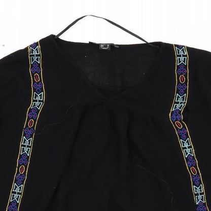 Close-up detail of Atmosphere women’s black geometric basic blouse, size UK 10