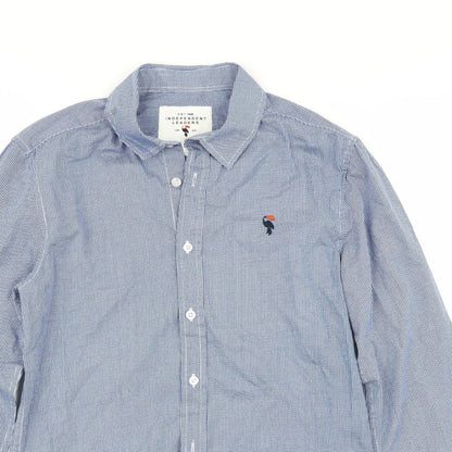 Close-up detail of Independent Leaders men’s black check button-up, size S