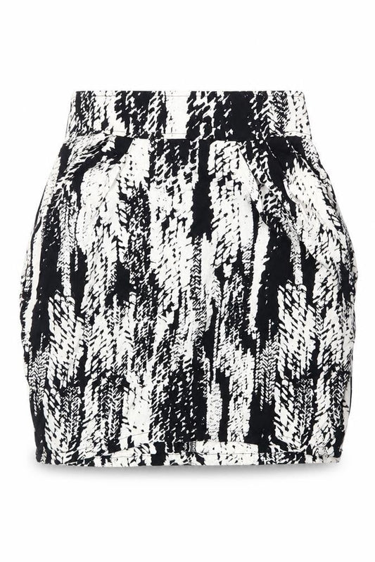 Front view of H&M women’s black animal print mini skirt, size UK 6