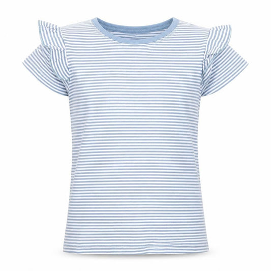 Front view of Lily & dan girls’ blue striped basic t-shirt, size 5-6, years