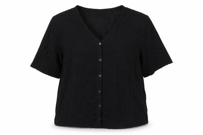Front view of Evans women’s black basic blouse, size UK 16