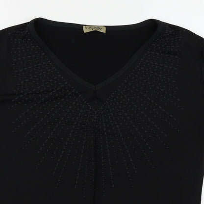 Close-up detail of Etien women’s black basic blouse, size L