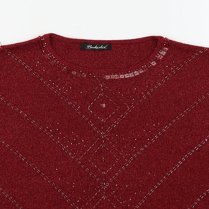 Close-up detail of Berkerlex women’s red basic t-shirt, size UK 14