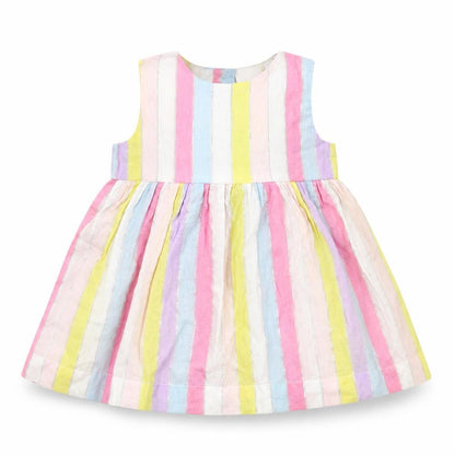 Front view of Bluezoo girls’ pink striped trapeze & swing, size 0-3, months