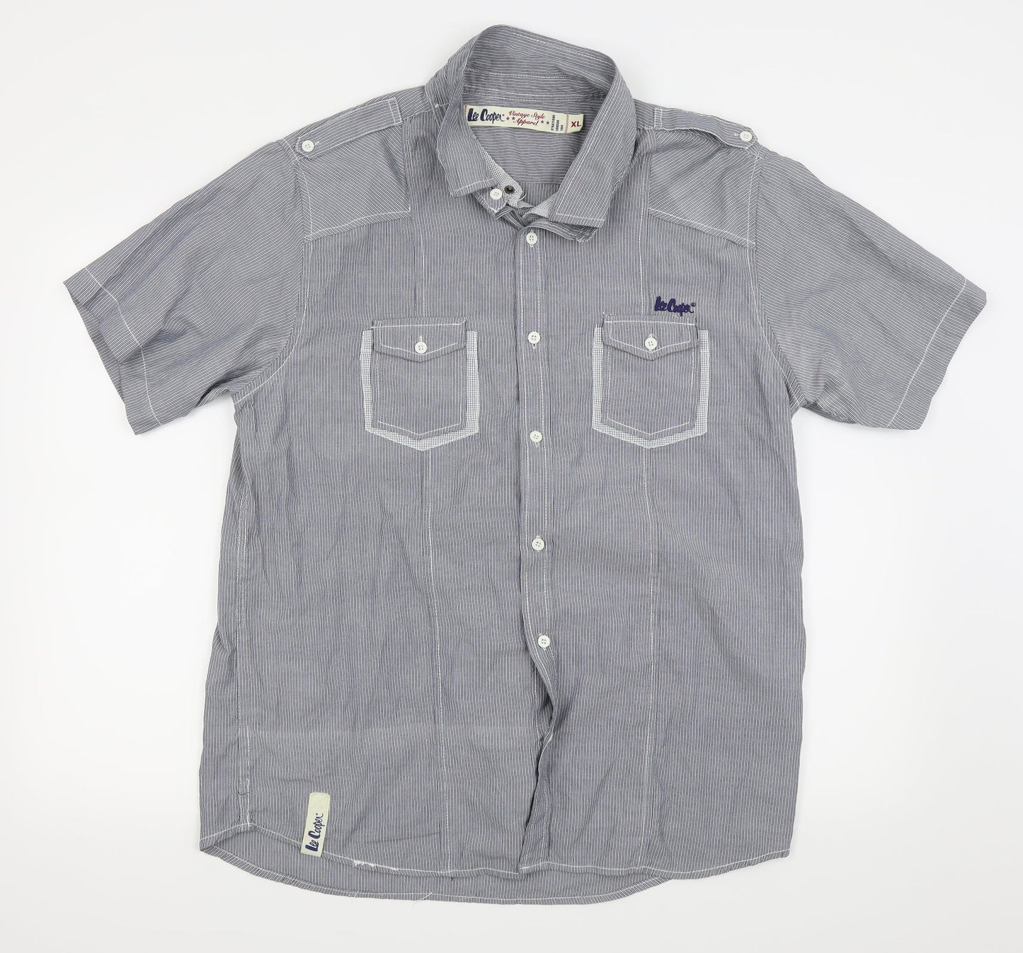 le cooper Mens Grey Striped   Button-Up Size XL