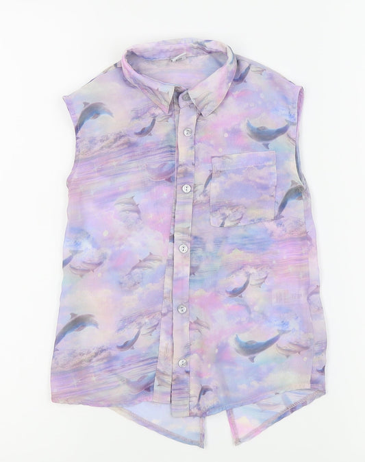 TU Girls Purple Animal Print  Basic Blouse Size 4 Years