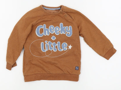 Front view of Asda George boys’ brown jumper, size 12-18, months