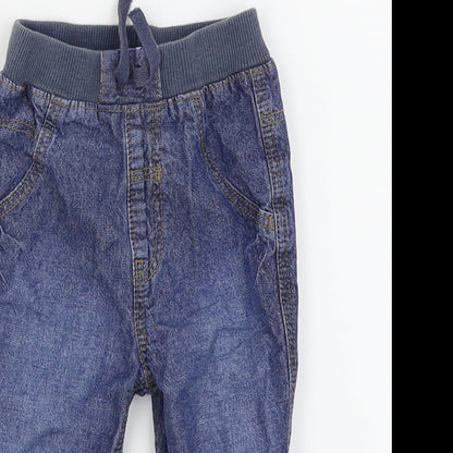 Close-up detail of Asda George boys’ blue jogger trousers, size 9-12, months