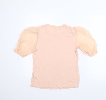Back view of H&M women’s pink basic blouse, size M