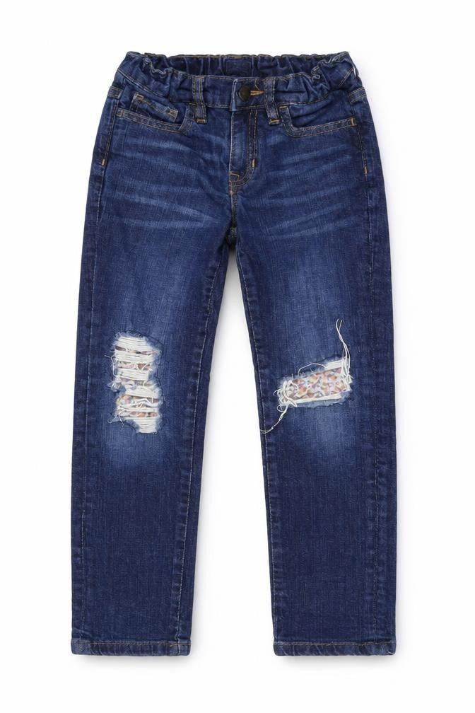 Front view of Gap girls’ blue boyfriend jeans, size 7, years
