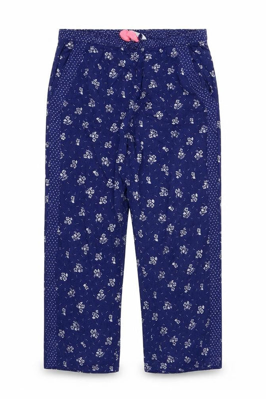 Front view of H&M girls’ blue floral capri pyjama pants, size 9, years