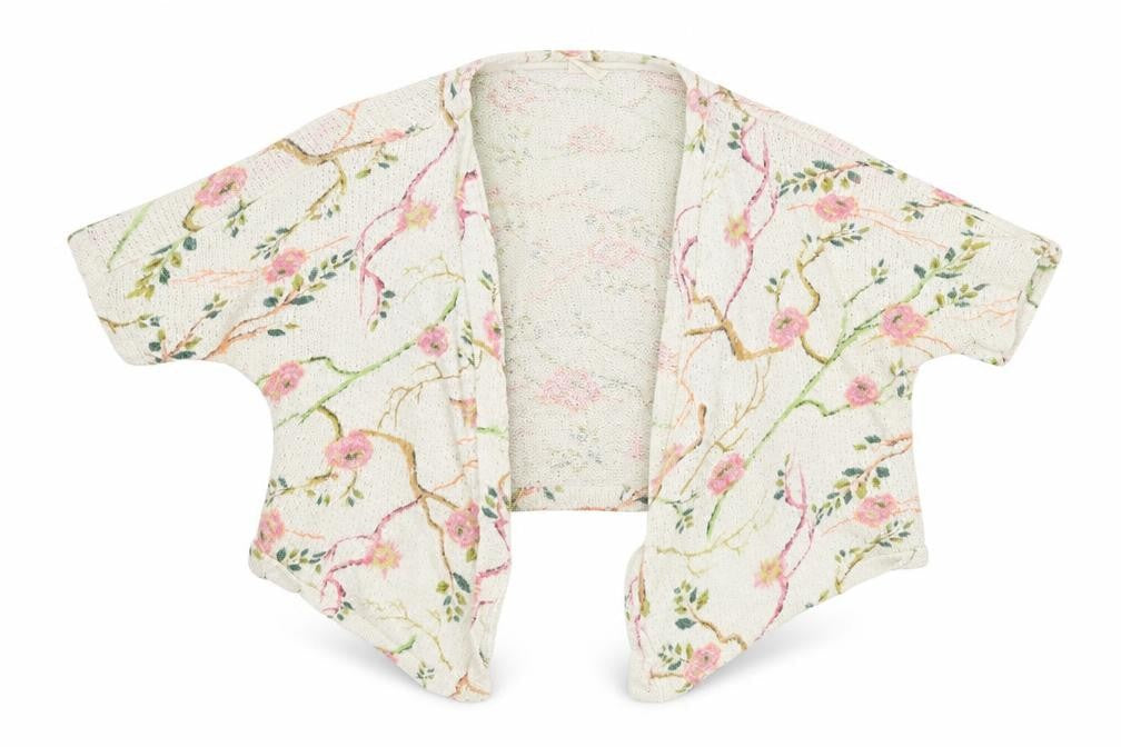 Front view of Zara girls’ ivory floral cardigan jumper, size 9, years - bolero