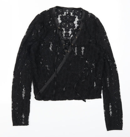 Additional front view of Missguided women’s black lace basic t-shirt, size UK 4