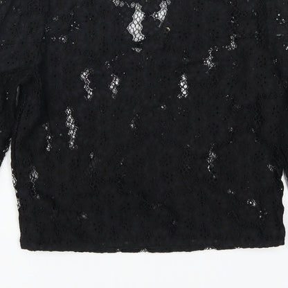 Brand and care label for Missguided women’s black lace basic t-shirt, size UK 4