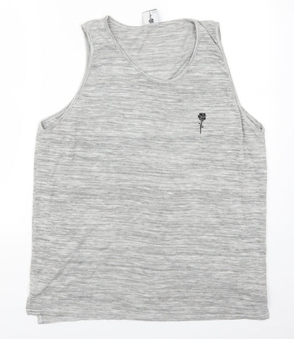 Additional front view of Preworn women’s grey basic tank, size L, - rose