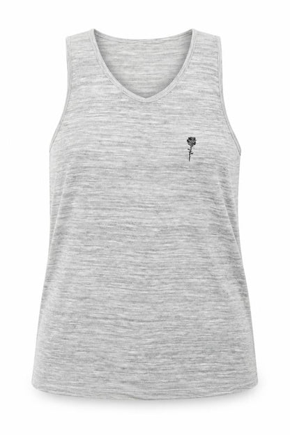 Front view of Preworn women’s grey basic tank, size L, - rose